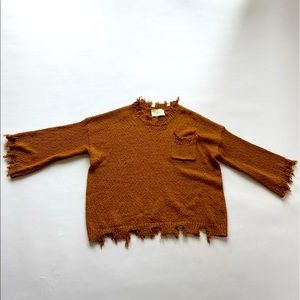 Distressed boho sweater in peanut butter color